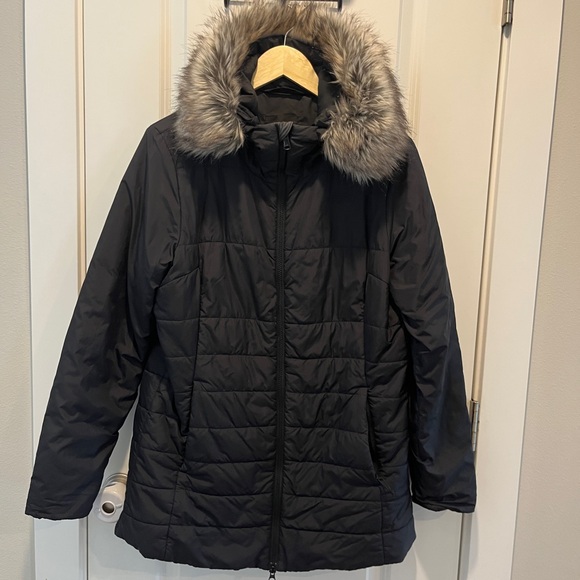 The North Face Black Gotham Faux Fur Hooded Parka Jacket Coat Large Worn 1x - Picture 1 of 9